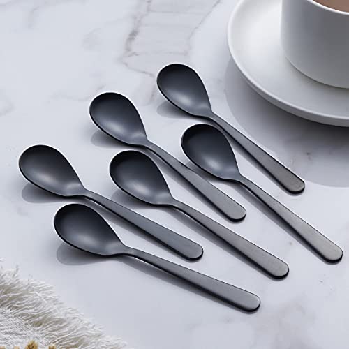 Matte Black Demitasse Espresso Coffee Spoons, Stainless Steel Satin Finish, Mini Teaspoons, Sugar Spoons, 4.7-inch, Set of 6 - color: Black