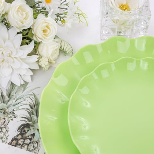 LIYH 24Pcs Green Unbreakable Plastic Plates for Birthday Scalloped - color: Green, size: 24(12 Guests)