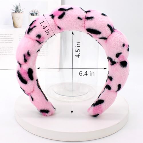 AOENJIE Spa Headbands for Washing Face or Makeup, Sponge Bubble Skincare Headbands, Puffy Terry Cloth Hairband for Women, Skin Care Makeup Headwear Hair Accessories for Girls (Leopard Pink) - color: Leopard Pink
