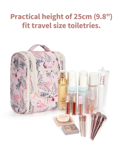 Narwey Hanging Travel Toiletry Bag for Women, Cosmetic Makeup Bag - color: B-Beige Bird, size: Medium