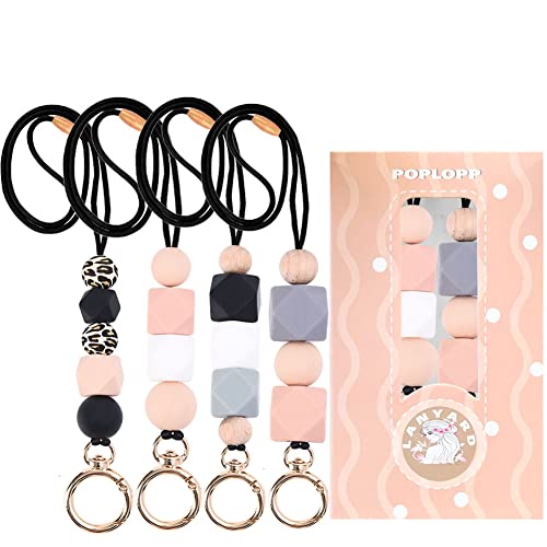 4PCS Teacher Lanyards for ID Badges and Keys, Cute Silicone Beaded Lanyard - color: 4pcs Gold-007