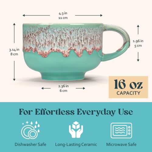 NOVA CERAMICS Mint Green Coffee Mug - 16 oz Ceramic Mug - Nebula - color: Nebula