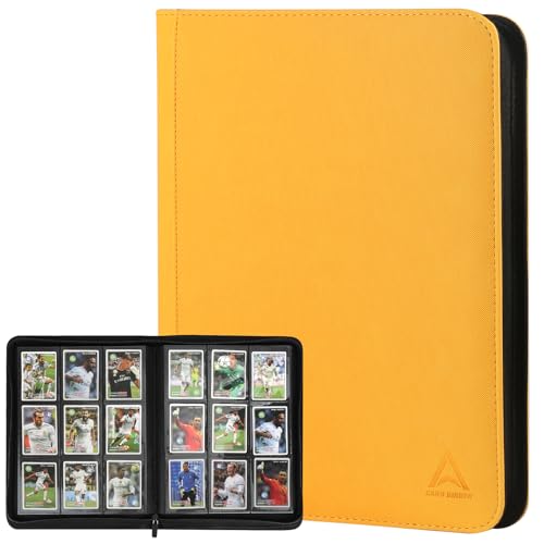 9 Pocket Card Binder - 540 Capacity with Zip Closure Premium, Double-Sided,Sturdy & Sleek PU Leather Protector for MTG, TCG, Sport & Collectible Cards (Yellow) - color: Yellow