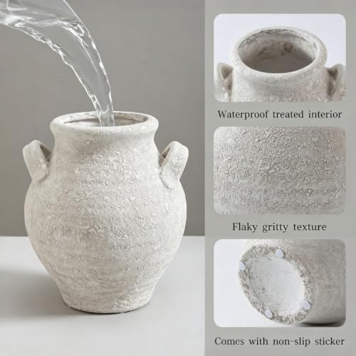 Enra Textured Ceramic Vase, 7.36 Inch Off White Rustic Farmhouse Decor - color: Small Farmhouse Vase