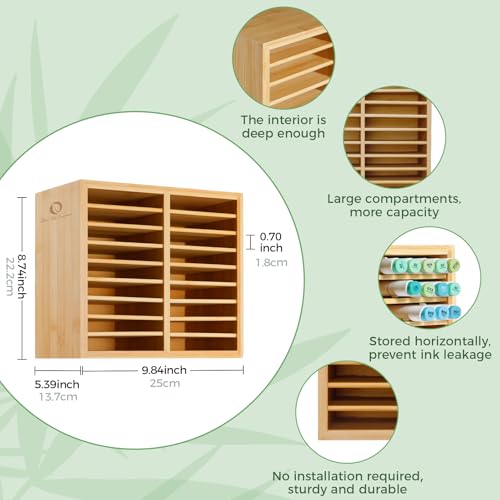 Ohuhu Bamboo Marker Organizer, Wooden Desktop Storage Holds 126 Markers - style: Right Angle Hold 126 Markers