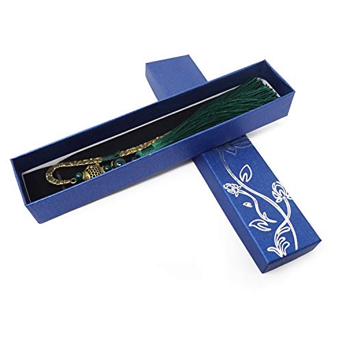 yueton Vintage Metal Bookmarks with Tassels and Beads Chinese Style Bookmarkers Antique Brass Alloy Page Marker for Book Lovers Gift Collections