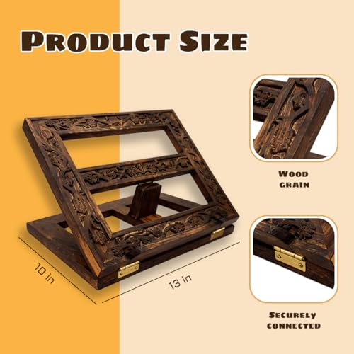 DoubleFill Adjustable Wooden Bible Stand, 13" x 10" Carved Missal Stand,Carved Bible Holder,Folding Display for Reading Bibles Books Reading Folding Religious Prayer