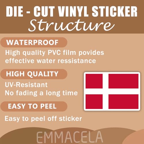 (3PCS) Denmark Flag stickers, Countries Flag Stickers - Waterproof Vinyl Decals For Laptops, Tumblers, Water Bottles, Books, Scrapbooks, Size 3 x 2 Inch - color: Denmark