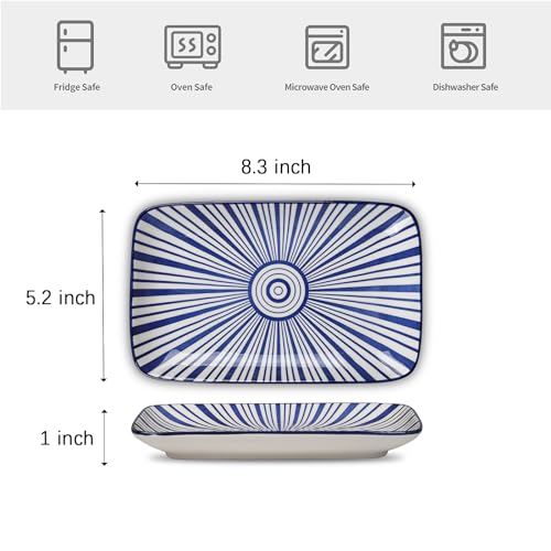 Selamica Ceramic Rectangular Salad Plates Set of 4, Small Serving Plates for Appetizers, Sushi, Fruit, Assorted Colors - color: Assorted Colors, size: 8 Inch, Set of 4