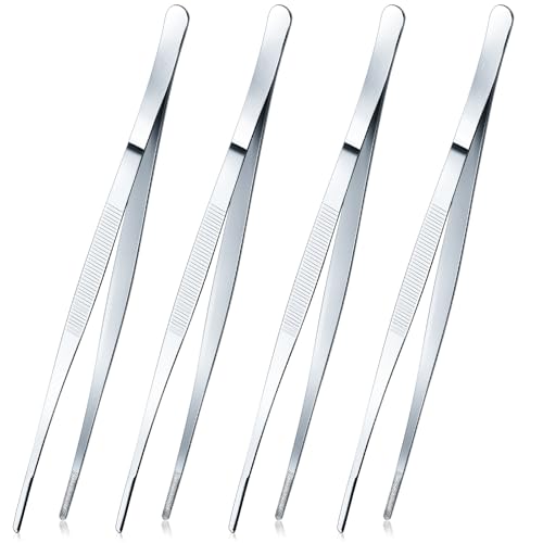 Yaomiao 4 Packs 10 Inch Cooking Tweezers Bar Kitchen Tongs, Silver - color: Silver, size: 10 Inch