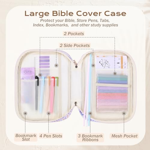 XKDOUS Bible Cover Case for Women Bible Bag Journaling Kit w/Study Supplies - color: Purple Patchwork, size: Large