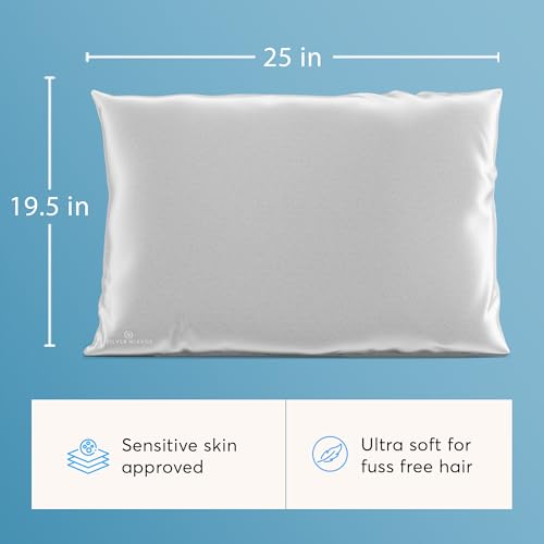 100% Silk Sleep Essentials Set in Silver: Pillowcase and Eye Mask - color: Silver