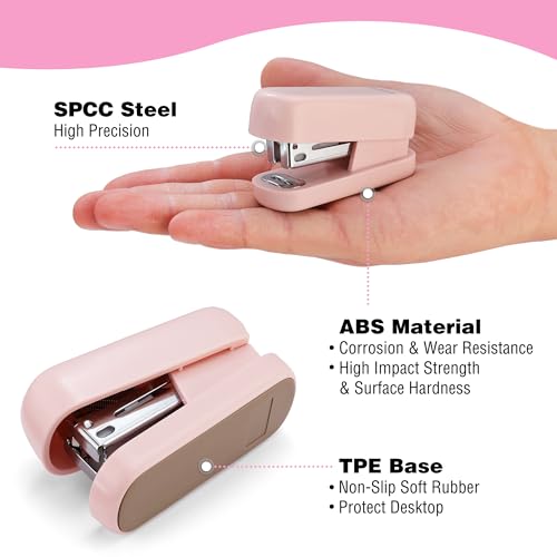 WORKPRO Mini Stapler with Staples, Two Pink Staplers, One Staple Remover - color: Pink