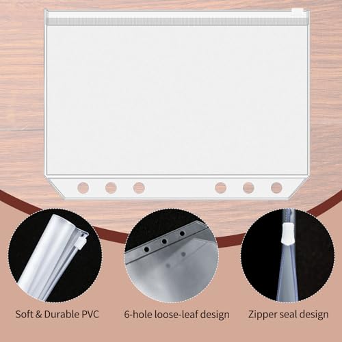 16 Pcs A5 Binder Envelope Pouches, A5 Zippered Binder Inserts for 6-Ring Budget Cash Envelope System, Clear envelopes for Money Saving and Budgeting, with 42 Sticky Binder Labels - size: A5