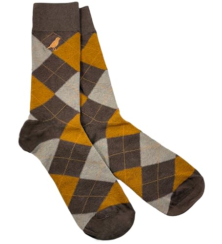 Men’s Cotton Crew Dress Socks – Ultra-Soft, Breathable, Everyday Comfort – Argyle Collection - color: Rust & Brown