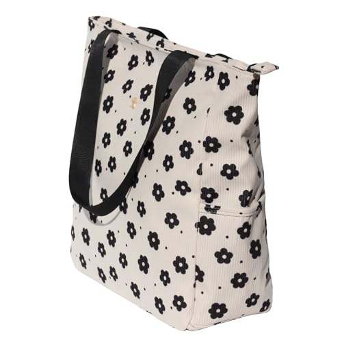 ESVAN Original Floral Water Resistant Large Tote Bag Shoulder Bag for Gym Beach Travel Daily Bags Upgraded - color: Corduroy Black Flower