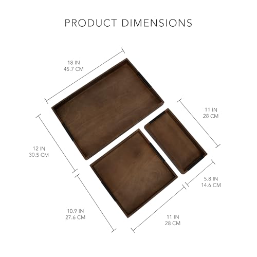 Ellementry Wooden Serving Tray Set – Decorative Tray for Coffee Table, Kitchen & Dining, Serving Platters, Breakfast & Snack Tray - color: Brown