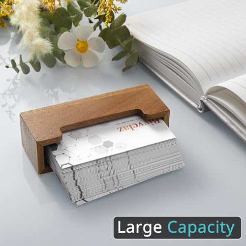 Bivvclaz Business Card Holder Desk, Acacia Wood Business Card Organizer Desktop Business Card Display Stand for Office Tabletop Exhibition, Small Business Essentials - color: Acacia