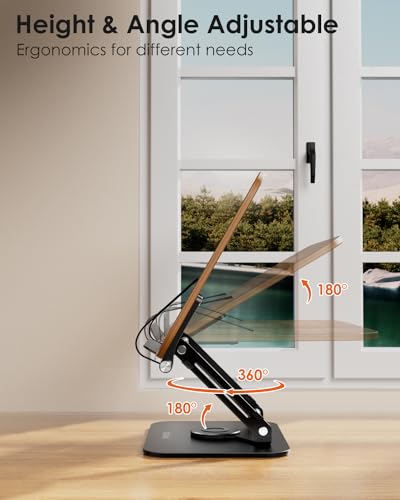 Book Stand for Reading, Aboutool Adjustable Book Holder with 360° Swivel Base & Page Clips, Foldable Cookbook Stand Textbook Stand for Music Scores, Recipe, Tablet, Laptop, Textbook