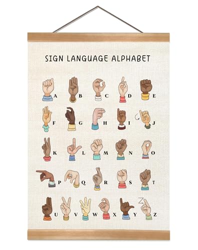 ZTGDA Sign Language Wall Art Poster, Sign Language Alphabet Wall Hanging Poster, Alphabet Banner Home Hanging Decor for Toddler Room Playroom Nursery Classroom Kids Room Decoration 12x16Inch