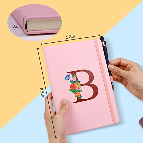 Pink Notebook for Women, 5.7"X8.3" A5 Journal Notebook with Letter G, Dual-Sided Writing Notebook with Dividers, Cute Leather Journal for Work, Business, School, Meetings, Travelers, Small Notebook - color: G