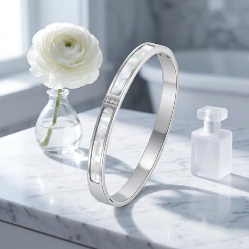 Hinged Bangle Bracelet for Women, Jewelry Gift for Anniversary Birthday - color: Silver