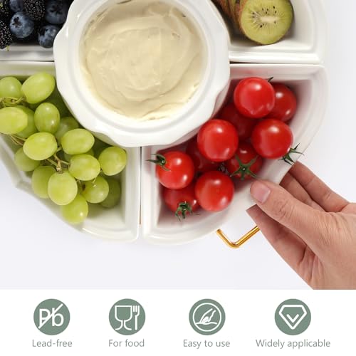 PLAPITATE Party Serving Trays and Platters, Ceramic Lazy Susan Serving Tray with Divided Sections Appetizer Rotating Serving Tray for Fruits, Veggies, Chips and Dip Serving Set