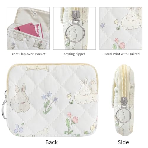 Cute Prints Cotton Quilted Coin Purse for Women Girls - color: TWO RABBITS
