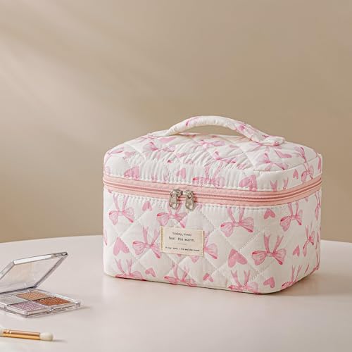 HBselect Quilted Makeup Bag, 3Pcs Cotton Large Travel Makeup Bags Organizer - color: A-3PCS-Floral 13