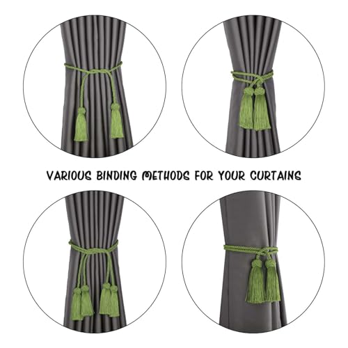 BEL AVENIR 2 Pack Handmade Rope Tassel Curtain Tiebacks - color: Green, size: 2 Pack