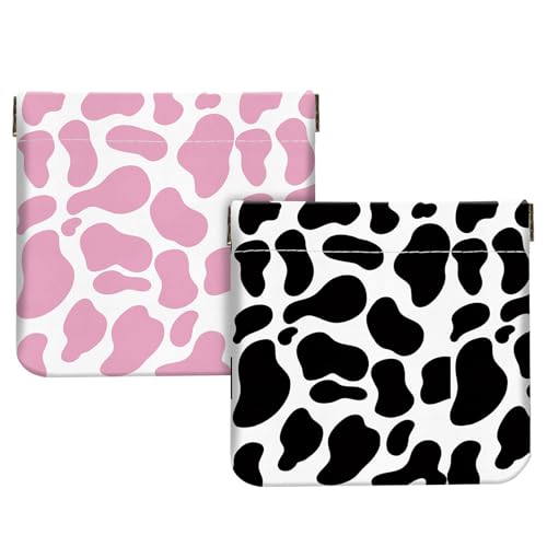 2Pcs PU Leather Small Squeeze Coin Purse Pouch Mini coin Bag Unique And Cute Wallet Cosmetic Bags Change Bag For Women Girls Men Black and pink pattern - color: Black and pink pattern