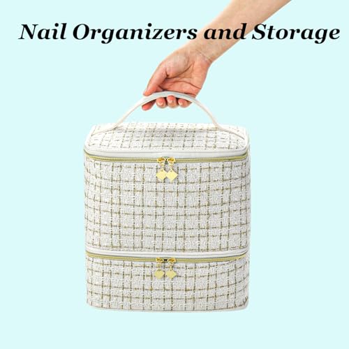 CTWWFS Nail Polish Organizer and Nail Lamp Case, Nail Kit Organizer Holds 30 Bottles (15ml - 0.5 fl.oz) and a Nail Lamp, Nail Polish Carrying Case with Manicure Tools Storage Sections (A-White) - color: A-White