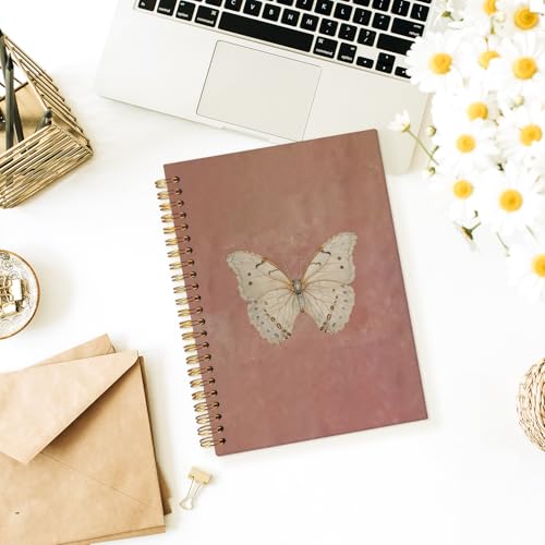 Wheatwin Butterfly Pink Notebook Journal, Vintage Pink Cute Butterfly Journal for Women, Preppy Gifts for Teen Girls, 5.5x8.3 Inch - color: Butterfly