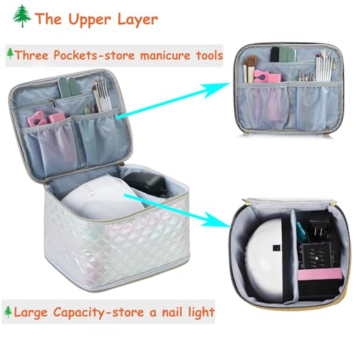 CTWWFS Nail Polish Organizer and Nail Lamp Case, Nail Kit Organizer Holds 30 Bottles (15ml - 0.5 fl.oz) and a Nail Lamp, Nail Polish Carrying Case with Manicure Tools Storage Sections (White) - color: White