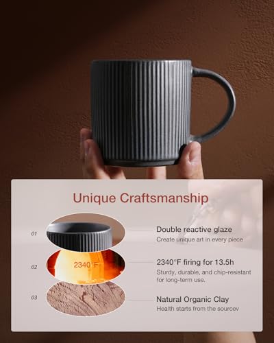 famiware Coffee Mug Set of 4, Star 12 oz Ceramic Mugs Cups Set with Handle - color: Star-Matte Dark Charcoal, size: 4 Count (Pack of 1)