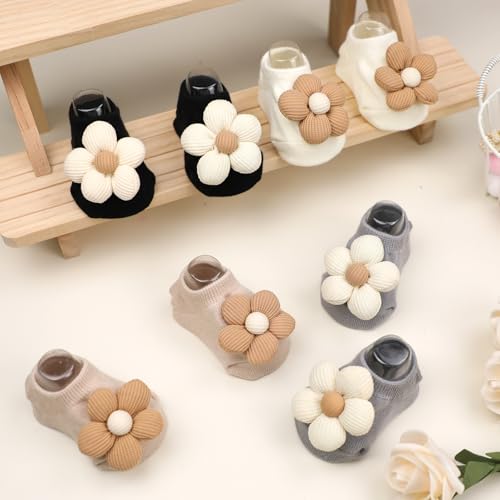 4Packs Baby Girls Socks,Flower Non-Slip Grips for Babies Toddler Princess - color: Black Kablack Kaqi Grey Off Whiteqi Grey Off White