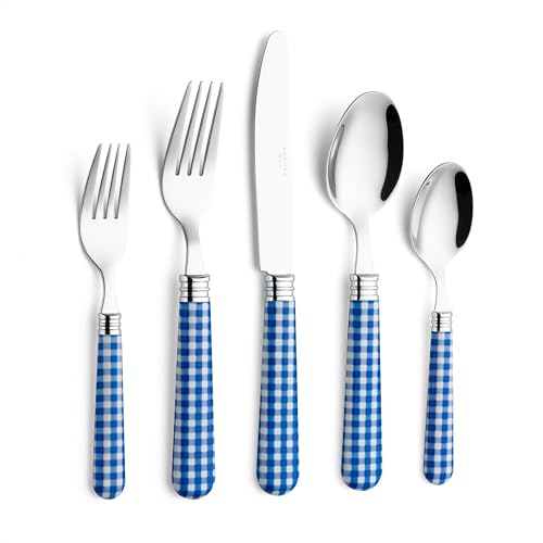 ANNOVA Silverware Set 20 Pieces Cutlery Stainless Steel Colorful Fun Handle Flatware Service for 4 - Dinner Knife, Dinner Fork, Salad fork, Dinner Spoon, Dessert Spoon (Checker Blue, 20 Pieces) - color: Checker Blue