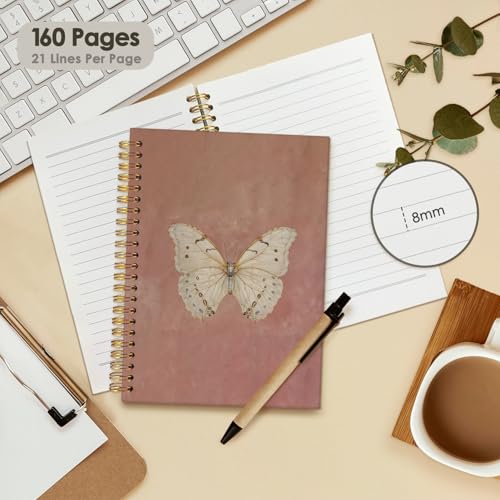 Wheatwin Butterfly Pink Notebook Journal, Vintage Pink Cute Butterfly Journal for Women, Preppy Gifts for Teen Girls, 5.5x8.3 Inch - color: Butterfly