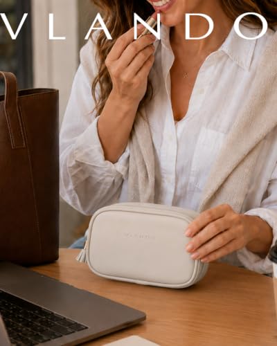 VLANDO Small Makeup Bag for Purse, Fits Lip Gloss,Brow Pencils,Cream White - color: Small-Cream White
