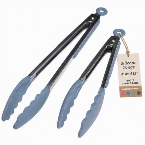 Starpack Get a Grip Silicone Kitchen Tongs (2-Pack, 9" + 12") - LFGB Non Toxic, 600°F Heat Resistant, BPA-Free - Heavy-Duty Stainless Steel, Locking - Dishwasher Safe for Nonstick Cookware - color: Light Blue, size: Set of 2 (9" & 12")