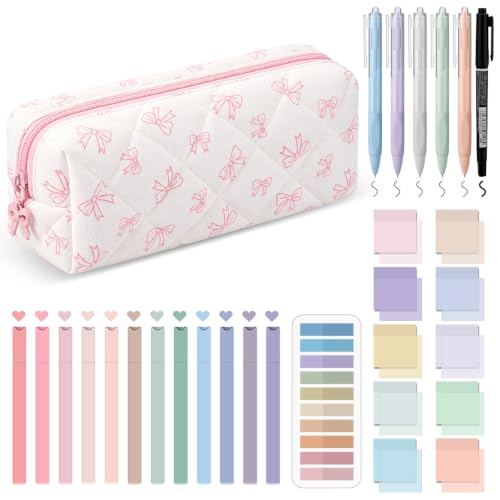 Jutom 39 Pcs Aesthetic Book Annotation Kit,Pink,Bow Style - color: Pink, style: Bow Style