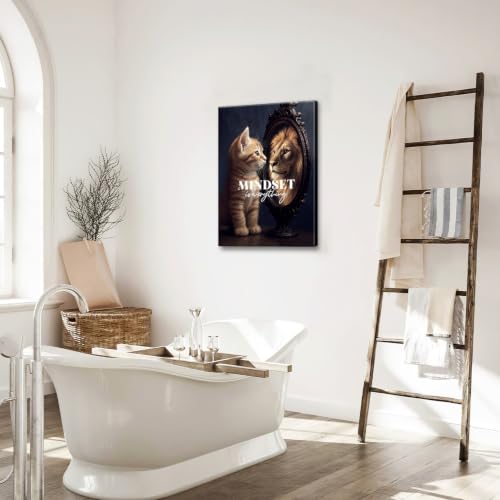 Motivational Lion And Cat Wall Art For Kids Mindset Is Everything Nursery Canvas Wall Decor Inspirational Pictures Paintings Prints Artwork Framed Decorations For Children's Room Bathroom Bedroom Living Room Office Gifts 16" x 24" - color: Cat And Lion, s