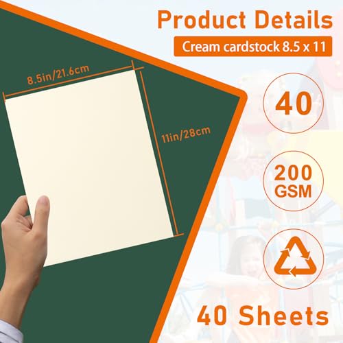 Guakicae 40 Sheets Cream Cardstock 8.5 x 11 Off White Paper 75lb - color: Cream, size: 40 Sheets