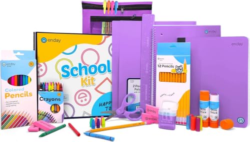 Back to School Supplies for Kids, Purple School Supply Box Grades K-5, Premium Quality Kids School Supplies Kit, Kindergarten School Supplies for Girls and Boys, 71 Piece Set - by Enday - color: Purple, size: 1 Kit