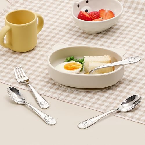 KINGSTONE 2 Pcs Kids Silverware with Case, Stainless Steel, Honey Bear - color: Honey Bear, size: 2-Piece (Large)
