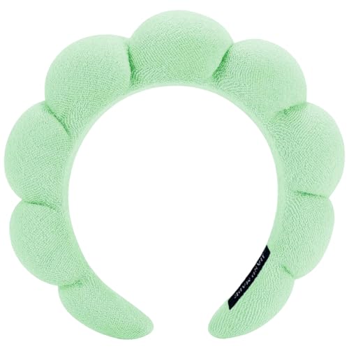 AOENJIE Spa Headbands for Washing Face or Makeup, Sponge Bubble Skincare Headbands, Puffy Terry Cloth Hairband for Women, Skin Care Makeup Headwear Hair Accessories for Girls (Green) - color: Green