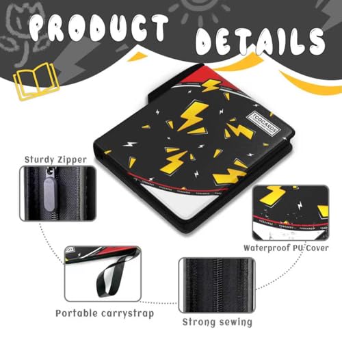 Trading Card Binder 4 Pocket,Card Binder 400 Pockets,Card Book Holder Cards with 50 Removable Sleeves,3-Ring Zip Design MTG/TCG/Sport Collectible Trading Card Albums Gifts for Boys and Girls (Black) - color: Black, size: Small