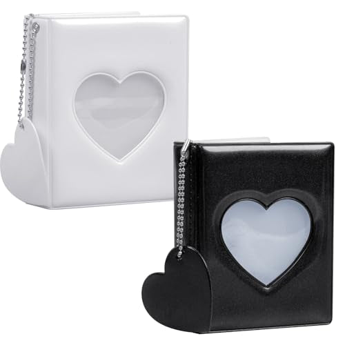 Mini Photocard Binder, Heart Hollow Portable Photos Card Book with Lovely Pendant, Cute Style Kpop Card Holder Collectible Album for Fans (Black and White 2 Pcs) - color: Black and White 2 Pcs