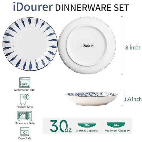 Ceramic Plates and Bowls Set, Japanese Style Dinnerware Set with Gift Box - Blue and White - 4 Rice Bowls and 2 Pasta Bowls - Kitchen Gifts for Women - color: Japanese A (4 bowls+2 plates)