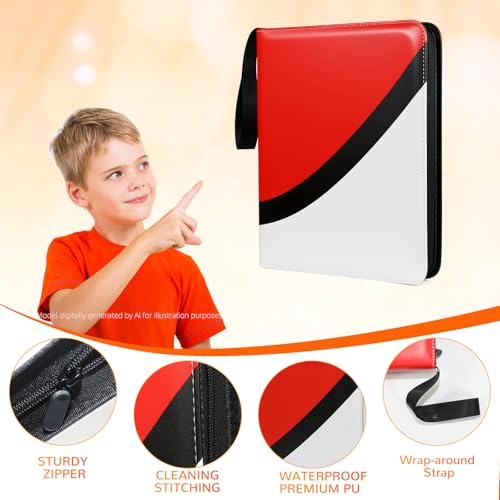 Premium Trading Card Binder, 9 Pocket Trading Card Binder for Pokemon TCG - color: Red, size: Extra Large